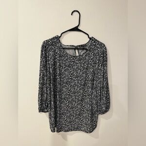 Adrianna Papell Black and White Floral Blouse with 3/4 Peasant Sleeves Size 1X